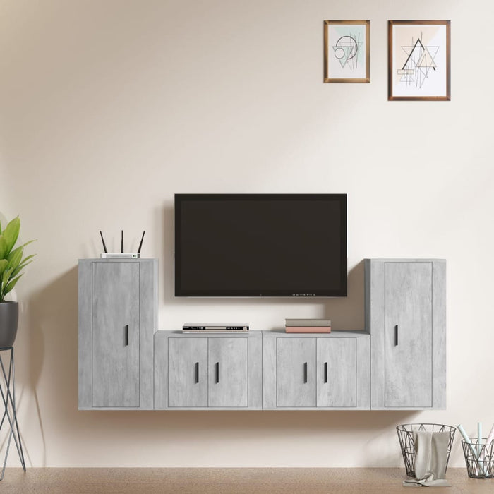 Set di Mobili Porta TV 4 pz Grigio Cemento in Legno Multistratocod mxl 76827