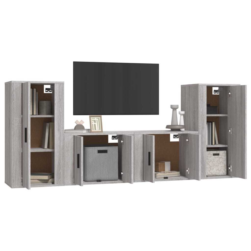 Set di Mobili Porta TV 4 pz Grigio Sonoma in Legno Multistrato 3188556