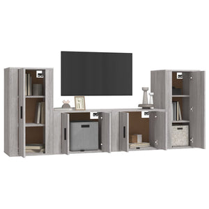 Set di Mobili Porta TV 4 pz Grigio Sonoma in Legno Multistrato 3188556