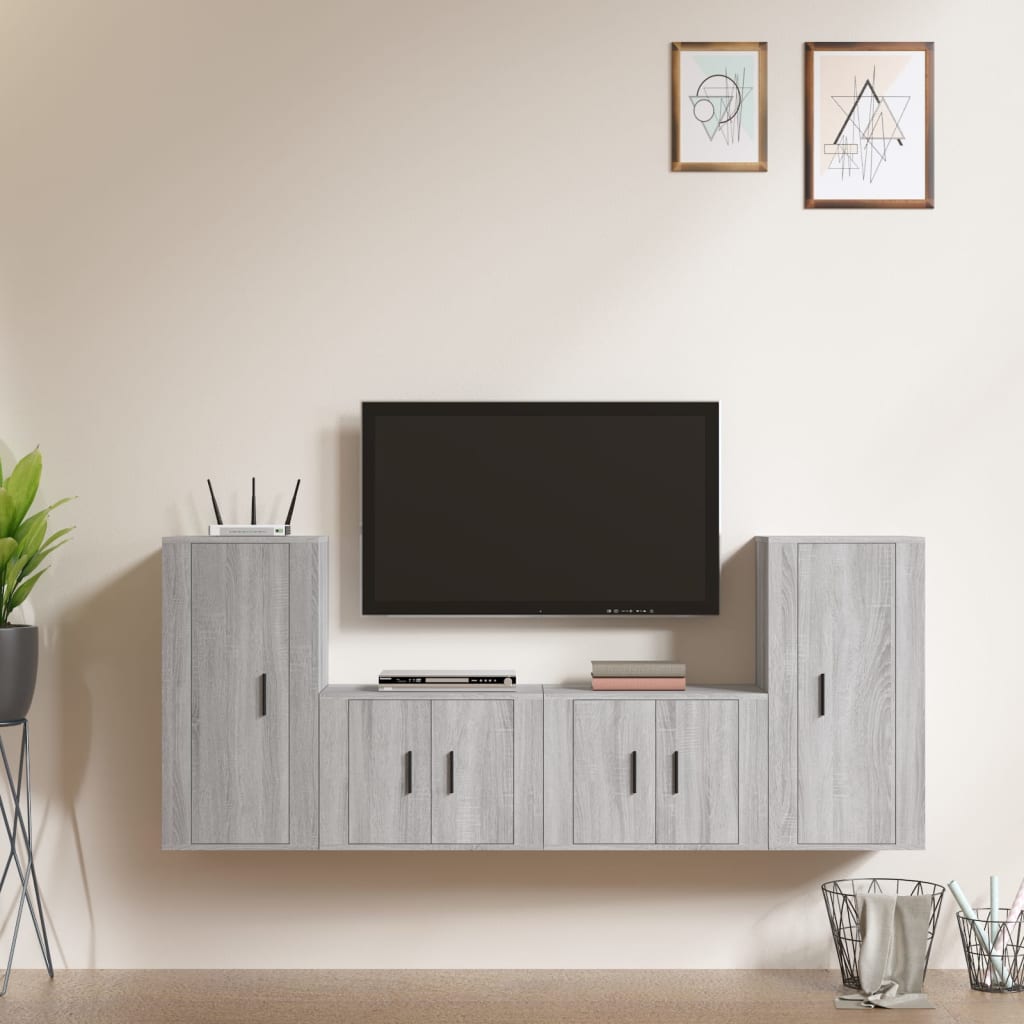 Set di Mobili Porta TV 4 pz Grigio Sonoma in Legno Multistrato 3188556