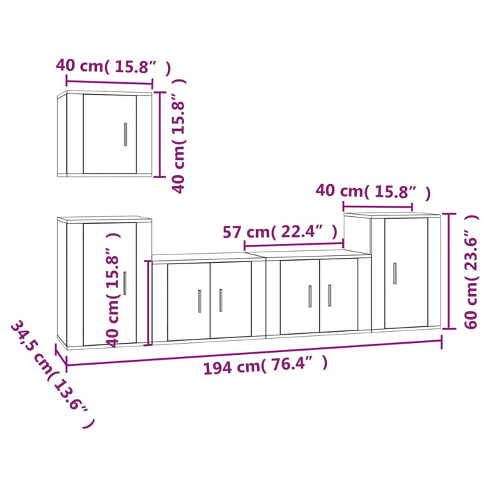 Set di Mobili Porta TV 5 pz Nero in Legno Multistrato 3188559