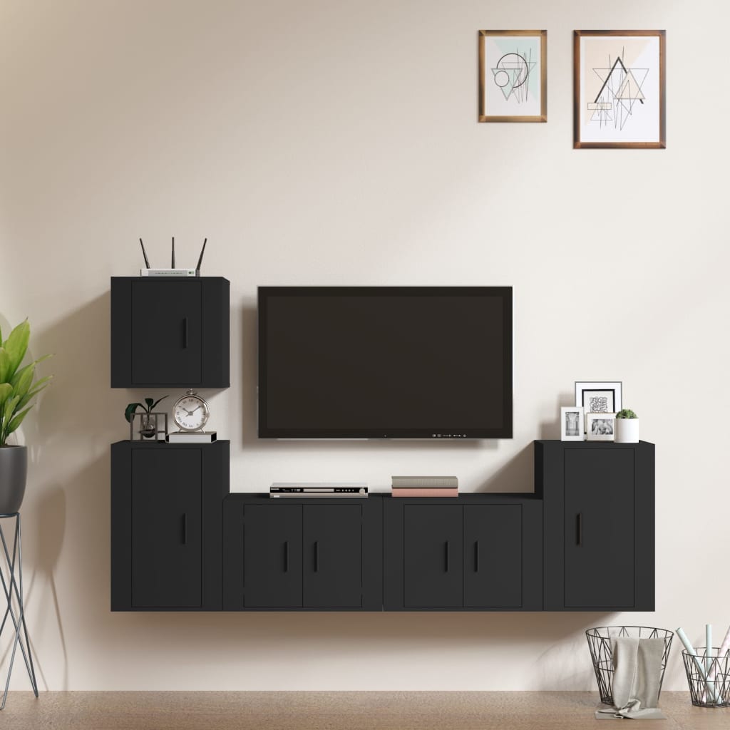 Set di Mobili Porta TV 5 pz Nero in Legno Multistrato 3188559