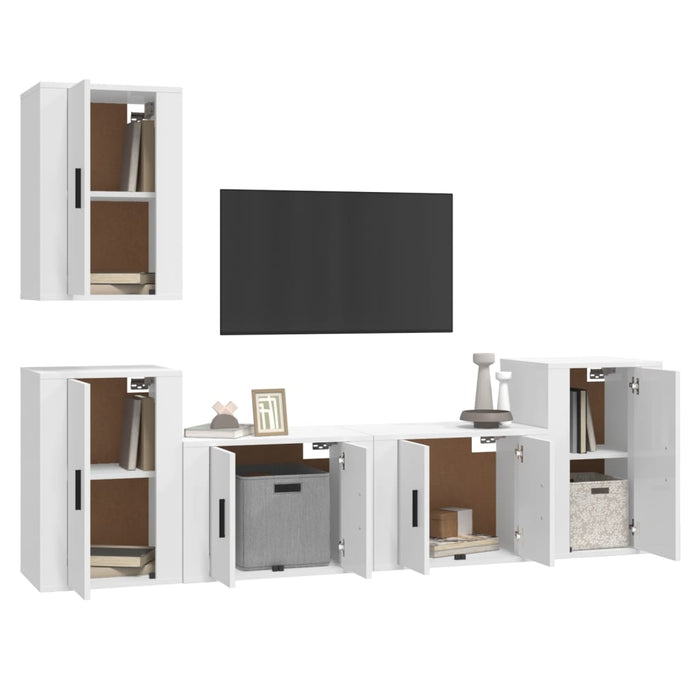 Set di Mobili Porta TV 5 pz Bianco Lucido in Legno Multistrato 3188568