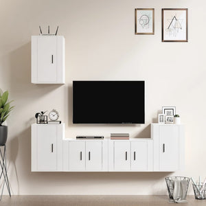 Set di Mobili Porta TV 5 pz Bianco Lucido in Legno Multistrato 3188568