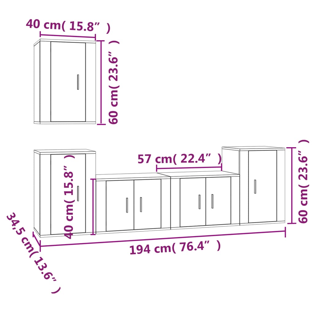 Set di Mobili Porta TV 5 pz Rovere Fumo in Legno Multistrato 3188571