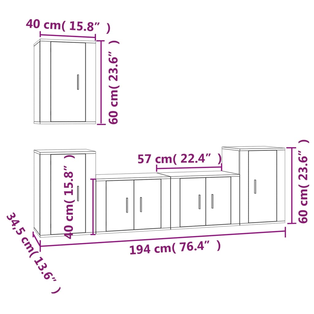 Set di Mobili Porta TV 5 pz Grigio Sonoma in Legno Multistrato 3188572