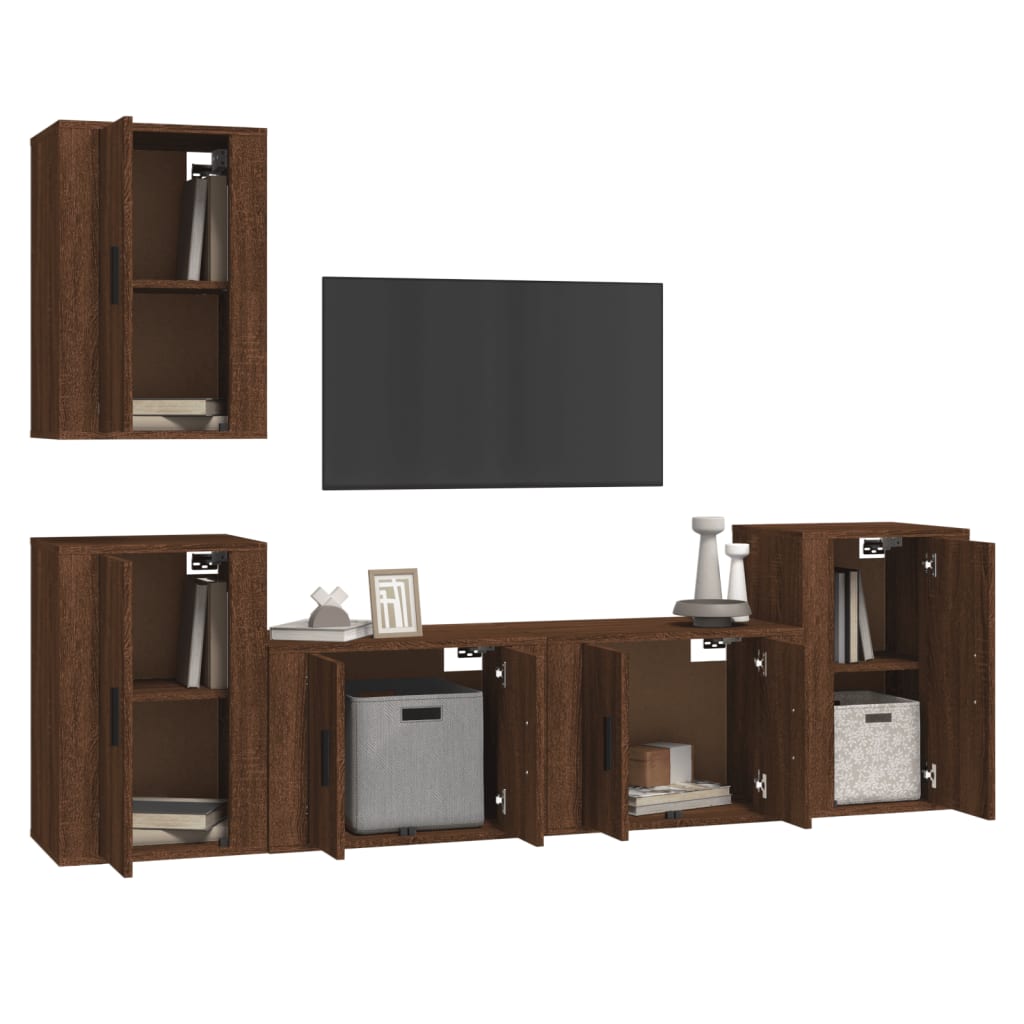 Set Mobili Porta TV 5 pz Rovere Marrone in Legno Multistratocod mxl 124736