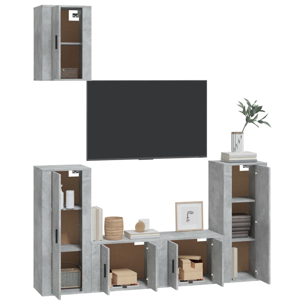 Set di Mobili Porta TV 5 pz Grigio Cemento in Legno Multistrato 3188578