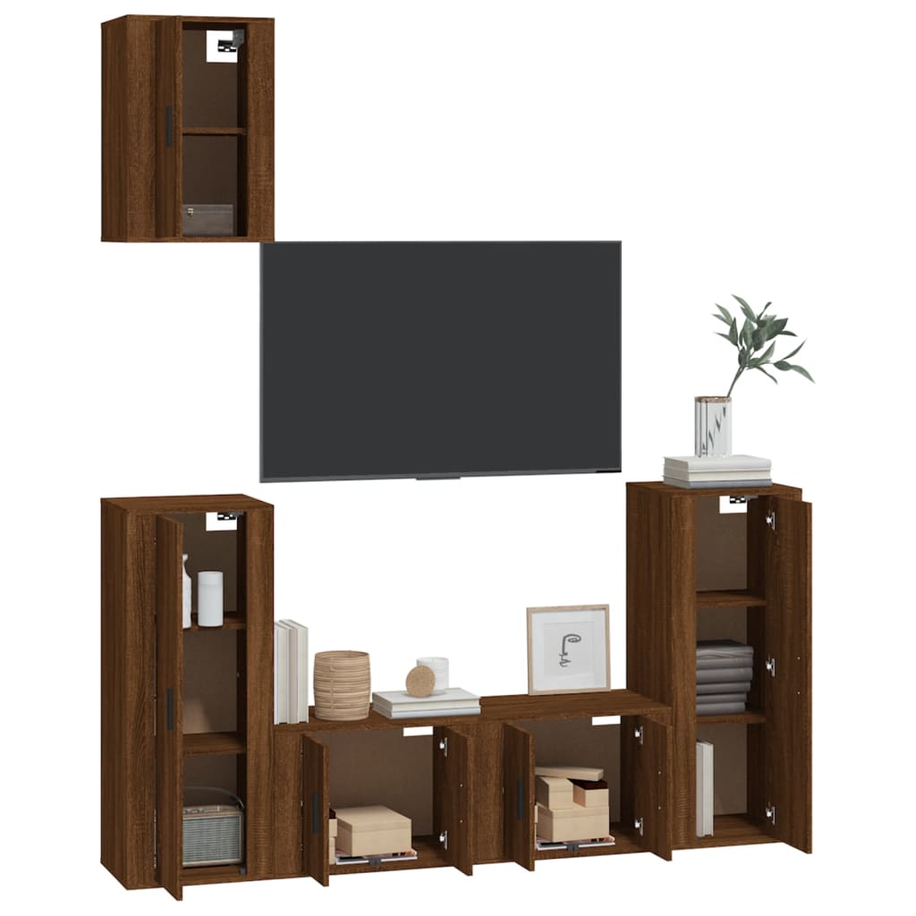 Set Mobili Porta TV 5 pz Rovere Marrone in Legno Multistratocod mxl 100786