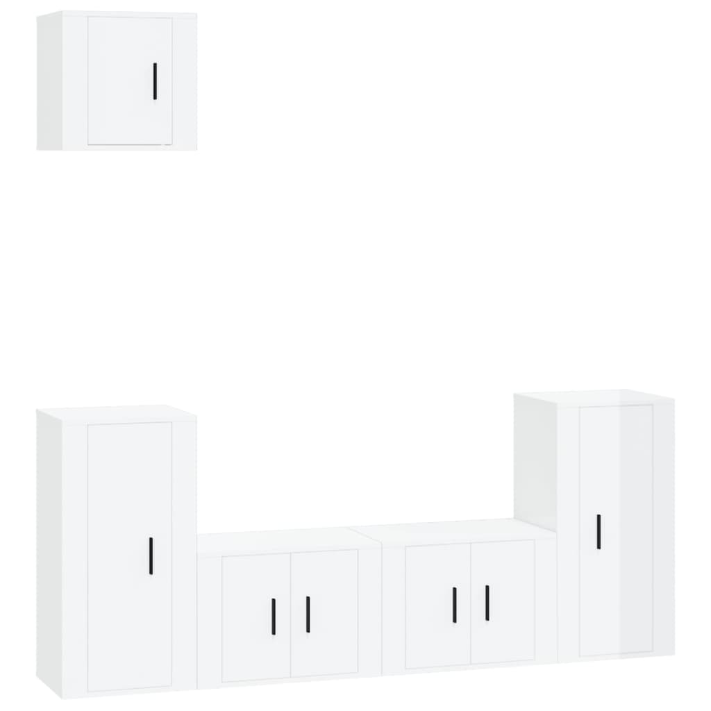 Set di Mobili Porta TV 5 pz Bianco Lucido in Legno Multistrato 3188584