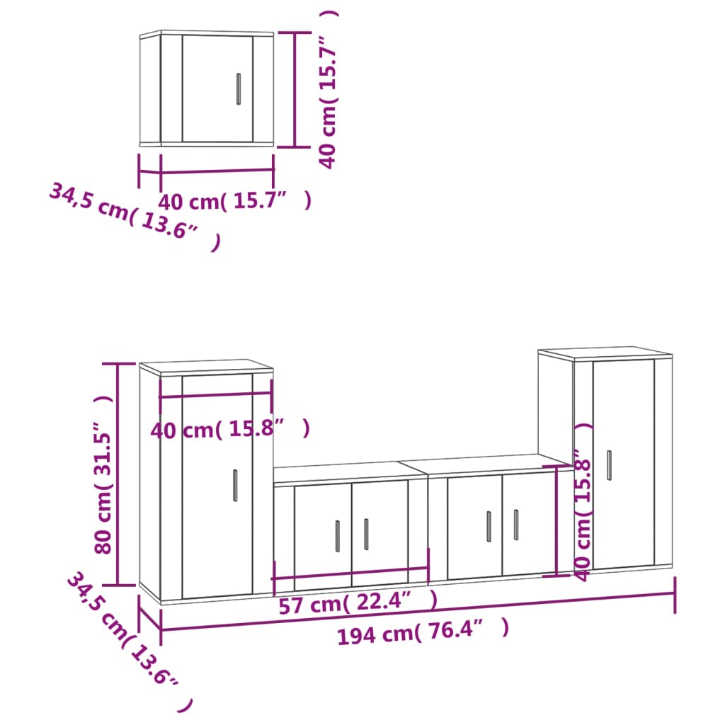 Set di Mobili Porta TV 5 pz Bianco Lucido in Legno Multistrato 3188584