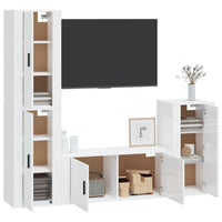 Set di Mobili Porta TV 4 pz Bianco Lucido in Legno Multistrato 3188592