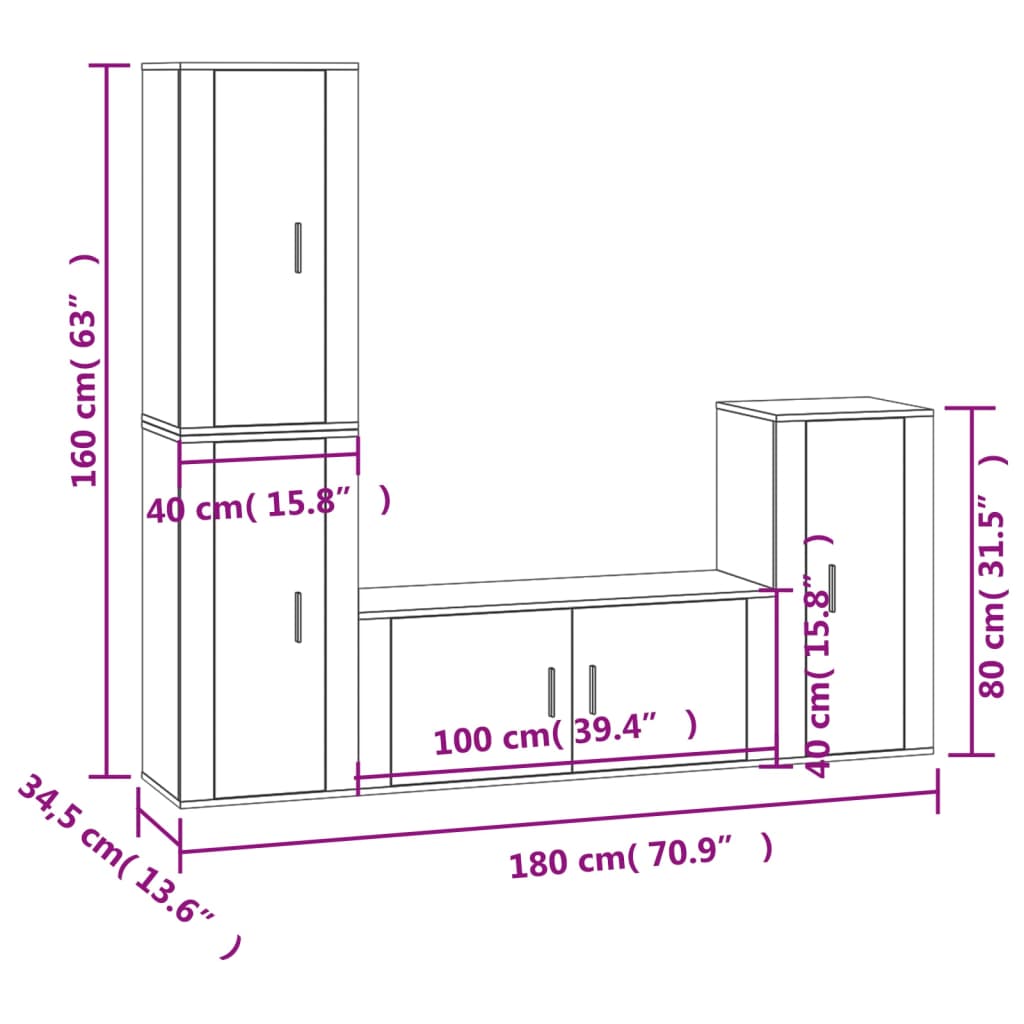 Set di Mobili Porta TV 4 pz Bianco Lucido in Legno Multistrato 3188592