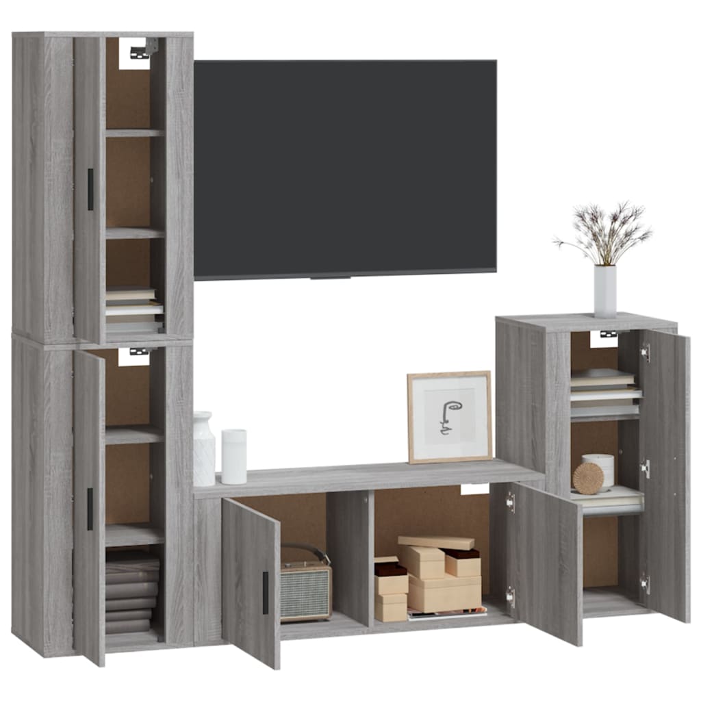 Set di Mobili Porta TV 4 pz Grigio Sonoma in Legno Multistrato 3188596