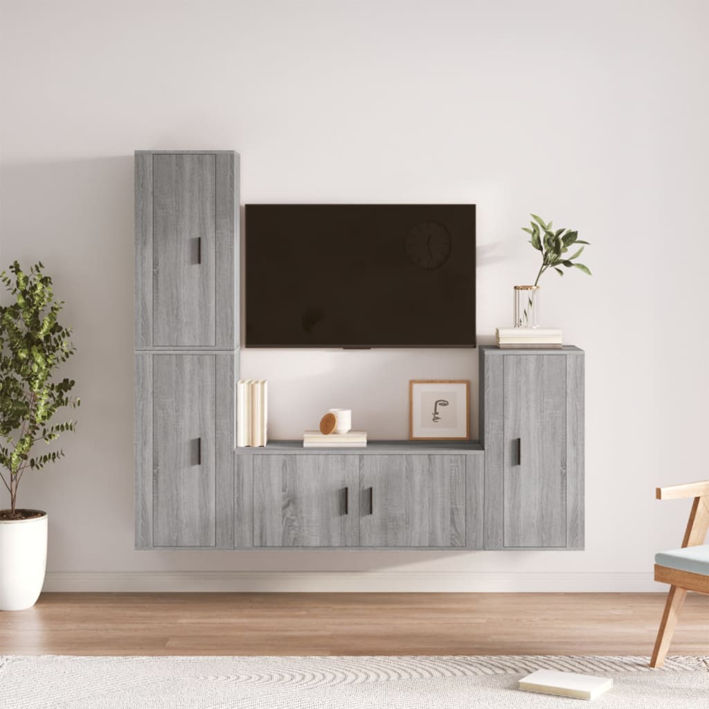 Set di Mobili Porta TV 4 pz Grigio Sonoma in Legno Multistrato 3188596