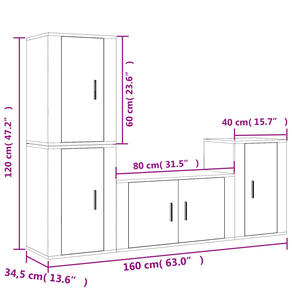 Set di Mobili Porta TV 4 pz Bianco in Legno Multistrato 3188606