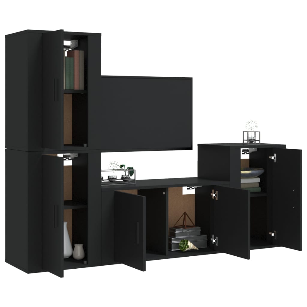 Set Mobili Porta TV 4 pz Nero in Legno Multistratocod mxl 100784