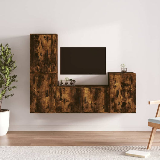 Set di Mobili Porta TV 4 pz Rovere Fumo in Legno Multistrato 3188611