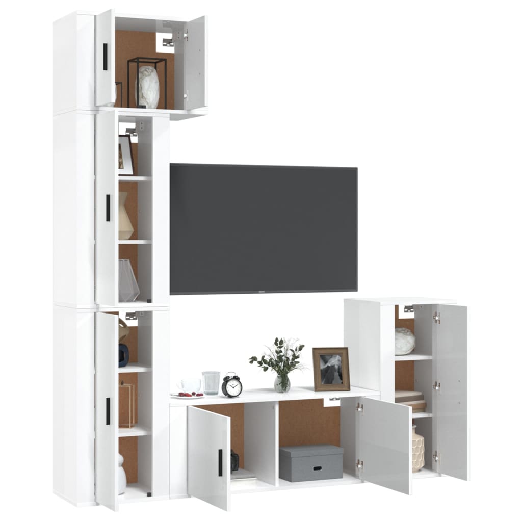 Set di Mobili Porta TV 5 pz Bianco Lucido in Legno Multistrato 3188616