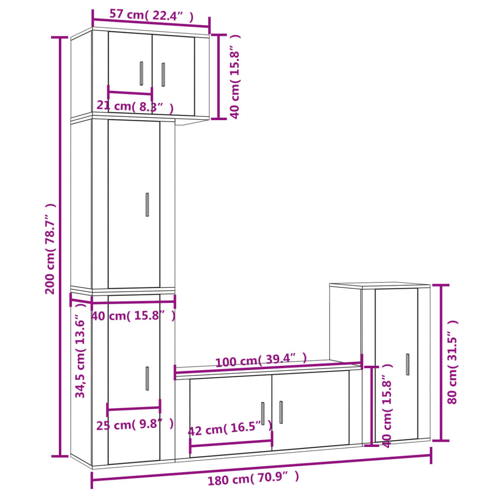 Set di Mobili Porta TV 5 pz Bianco Lucido in Legno Multistrato 3188616