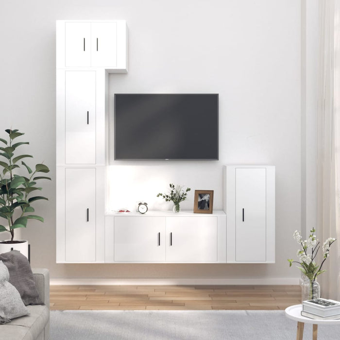 Set di Mobili Porta TV 5 pz Bianco Lucido in Legno Multistratocod mxl 124735