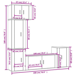 Set di Mobili Porta TV 5 pz Rovere Fumo in Legno Multistrato 3188627