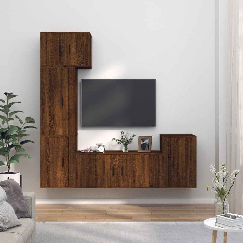 Set Mobili Porta TV 5 pz Rovere Marrone in Legno Multistrato 3188629