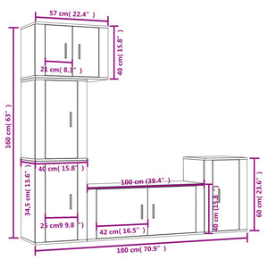 Set di Mobili Porta TV 5 pz Grigio Cemento in Legno Multistrato 3188634