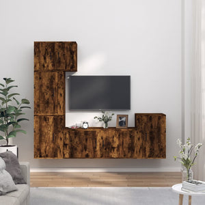 Set di Mobili Porta TV 5 pz Rovere Fumo in Legno Multistrato 3188635