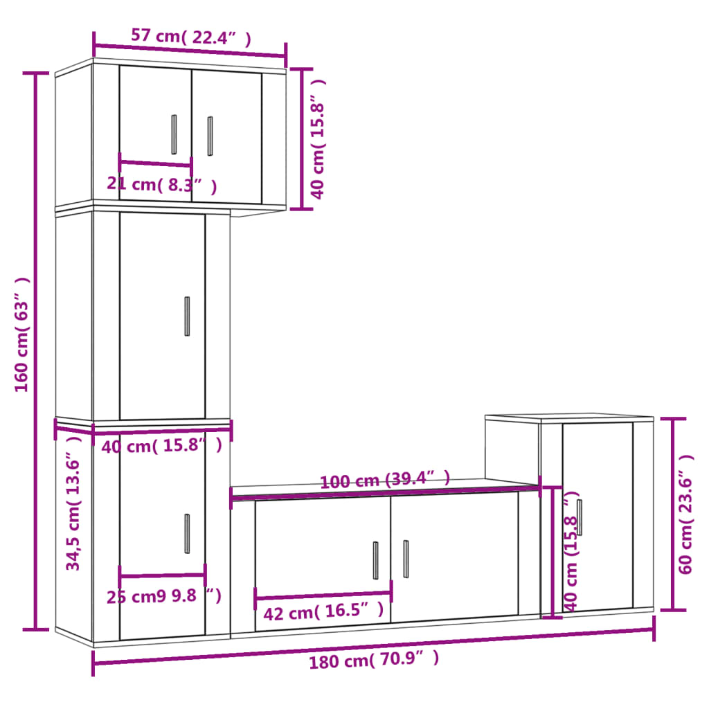 Set Mobili Porta TV 5 pz Rovere Marrone in Legno Multistrato 3188637