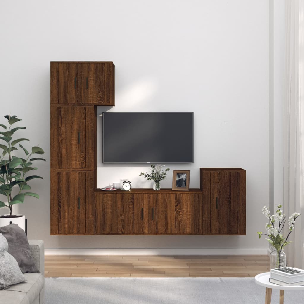 Set Mobili Porta TV 5 pz Rovere Marrone in Legno Multistrato 3188637