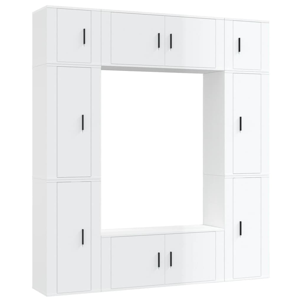 Set Mobili Porta TV 8pz Bianco Lucido in Legno Multistratocod mxl 124750