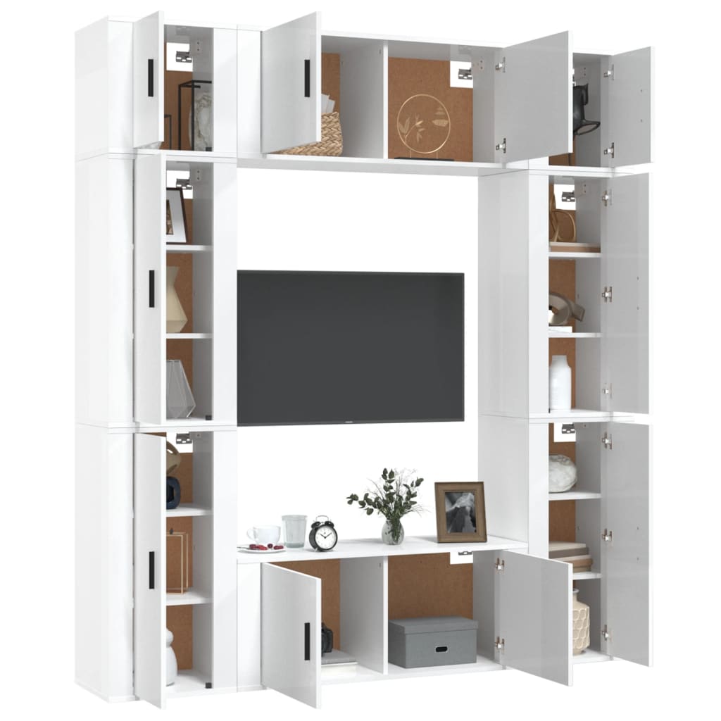 Set Mobili Porta TV 8pz Bianco Lucido in Legno Multistratocod mxl 124750