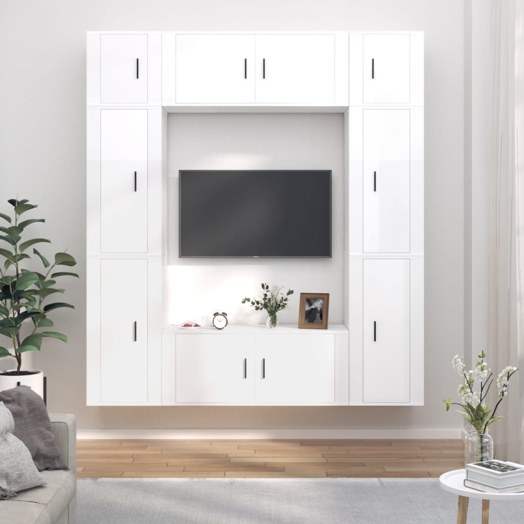 Set Mobili Porta TV 8pz Bianco Lucido in Legno Multistratocod mxl 124750