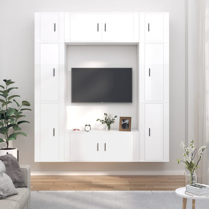 Set Mobili Porta TV 8pz Bianco Lucido in Legno Multistratocod mxl 124750