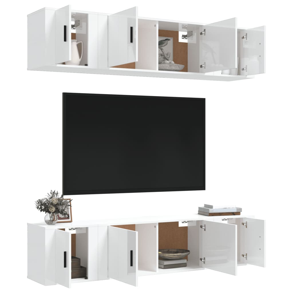 Set di Mobili Porta TV 6 pz Bianco Lucido in Legno Multistratocod mxl 125183