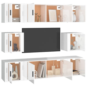 Set Mobili Porta TV 8pz Bianco Lucido in Legno Multistratocod mxl 100823