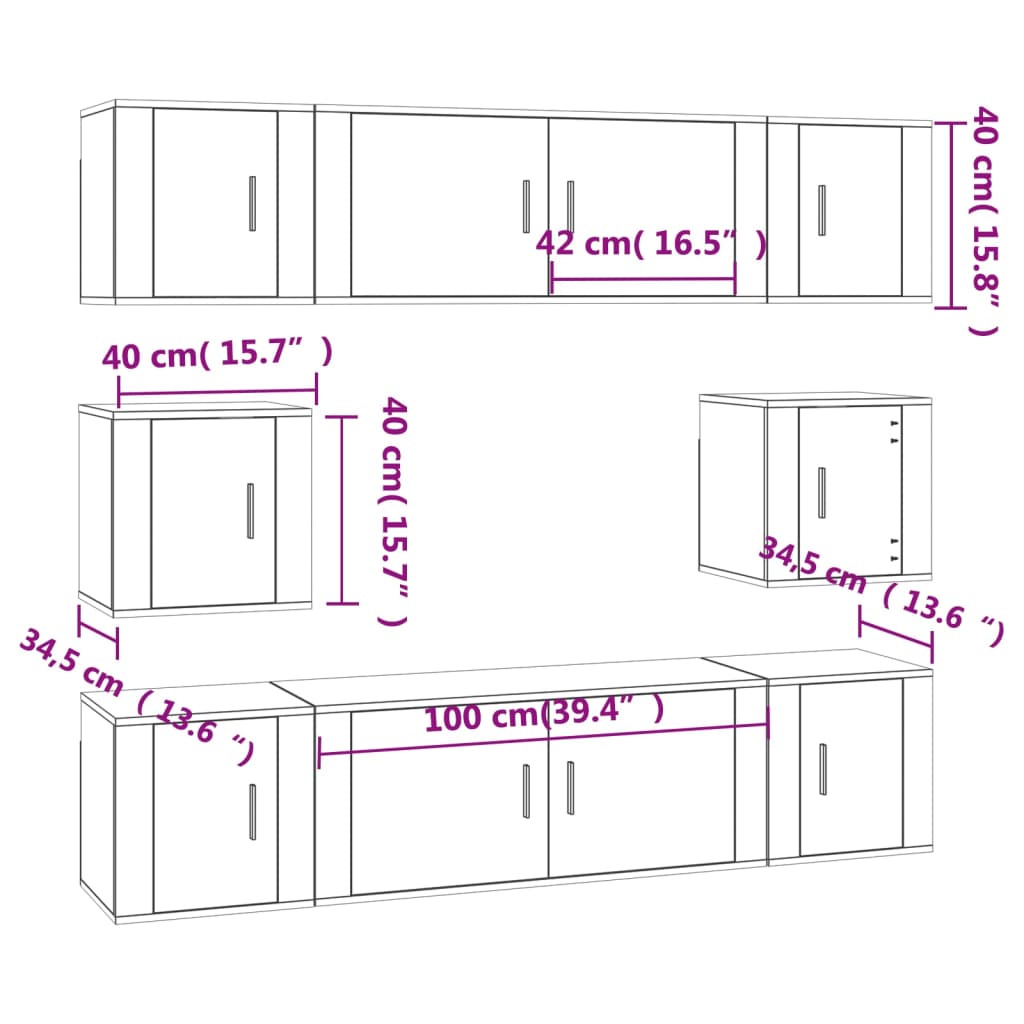 Set Mobili Porta TV 8pz Bianco Lucido in Legno Multistrato 3188672