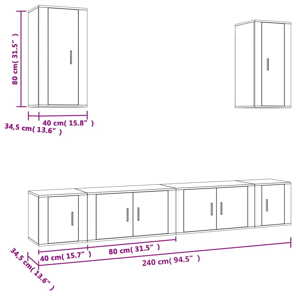 Set di Mobili Porta TV 6 pz Bianco in Legno Multistrato 3188686