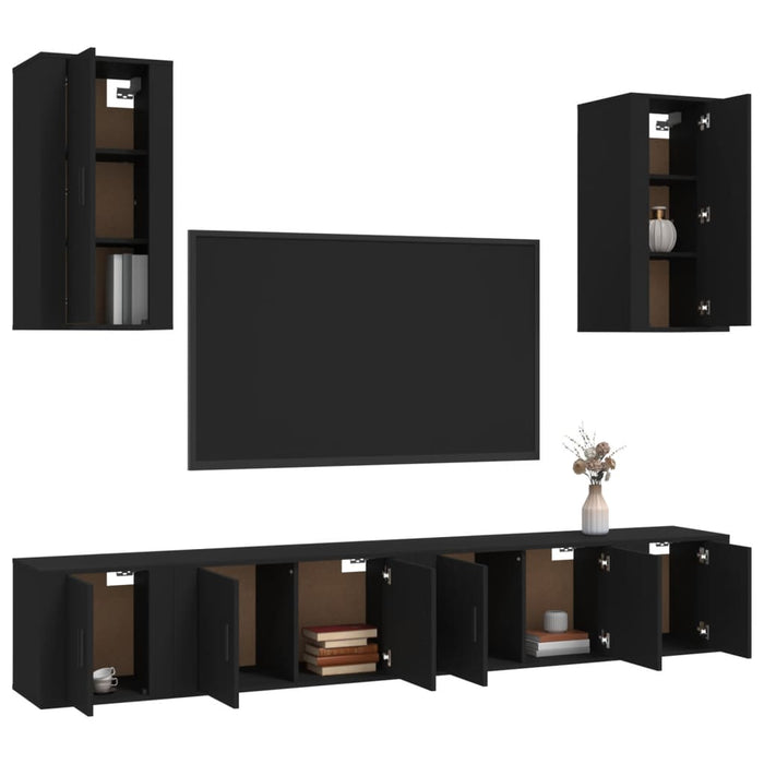 Set Mobili Porta TV 6 pz Nero in Legno Multistrato 3188687