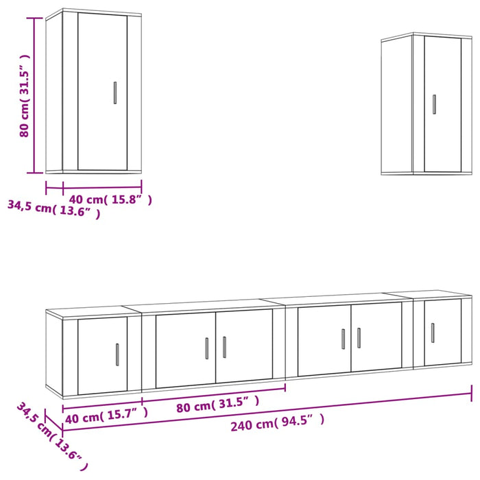 Set Mobili Porta TV 6 pz Nero in Legno Multistrato 3188687