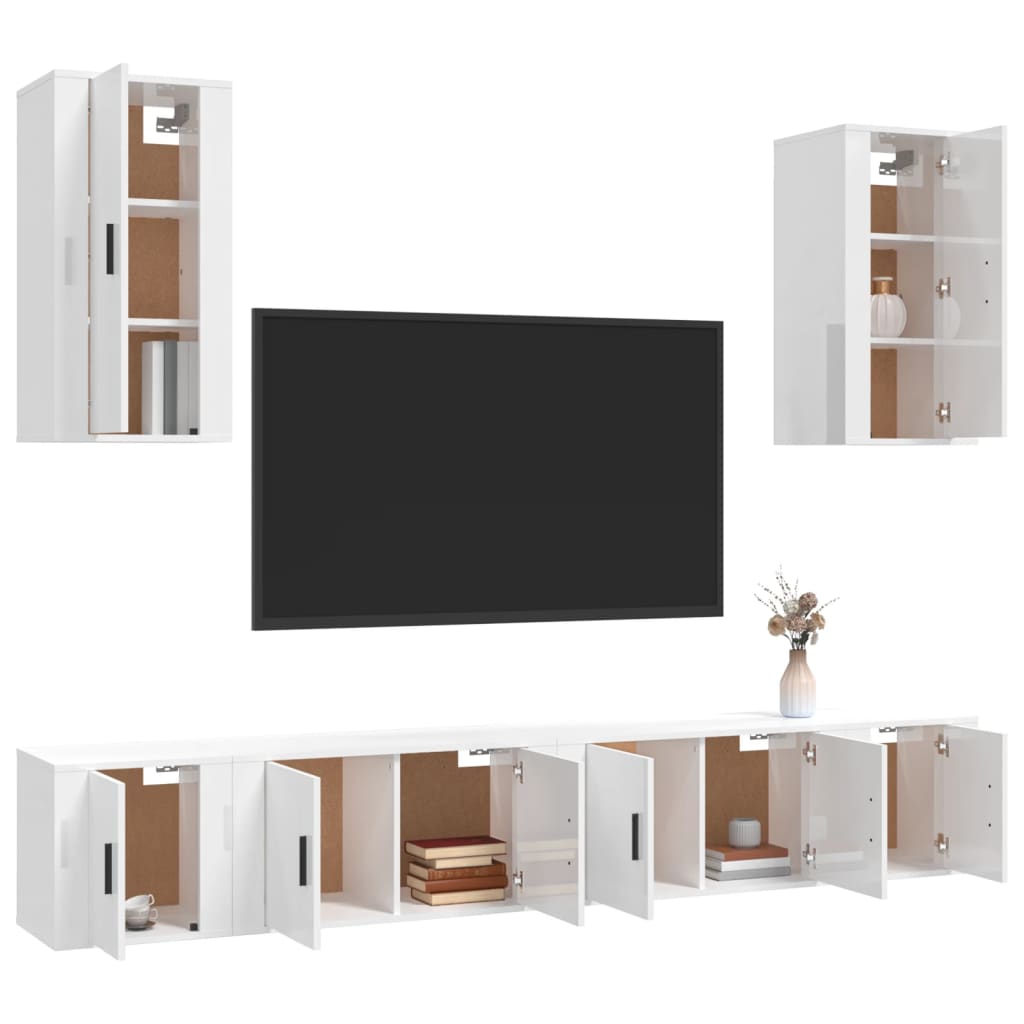 Set di Mobili Porta TV 6 pz Bianco Lucido in Legno Multistrato 3188688