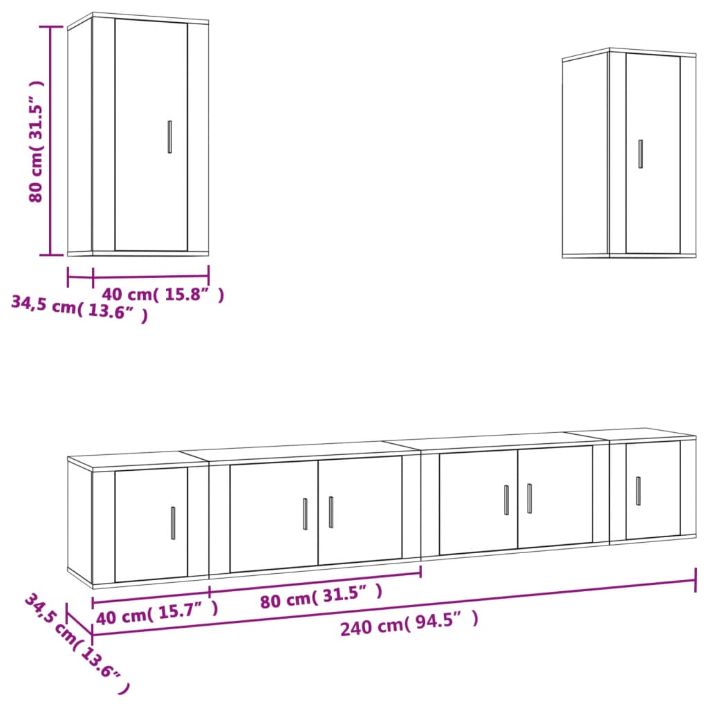 Set di Mobili Porta TV 6 pz Bianco Lucido in Legno Multistrato 3188688