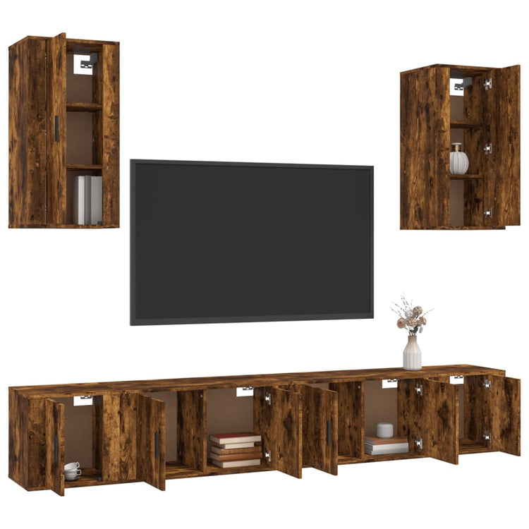 Set di Mobili Porta TV 6 pz Rovere Fumo in Legno Multistrato 3188691