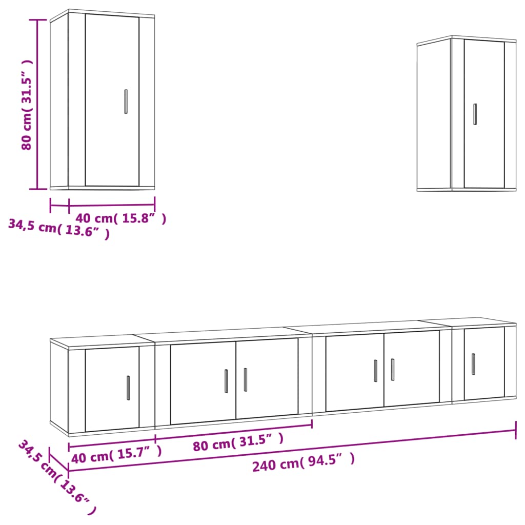 Set di Mobili Porta TV 6 pz Rovere Fumo in Legno Multistrato 3188691