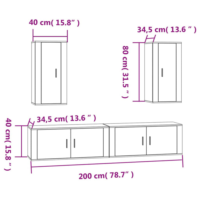 Set di Mobili Porta TV 4 pz Bianco in Legno Multistrato 3188694