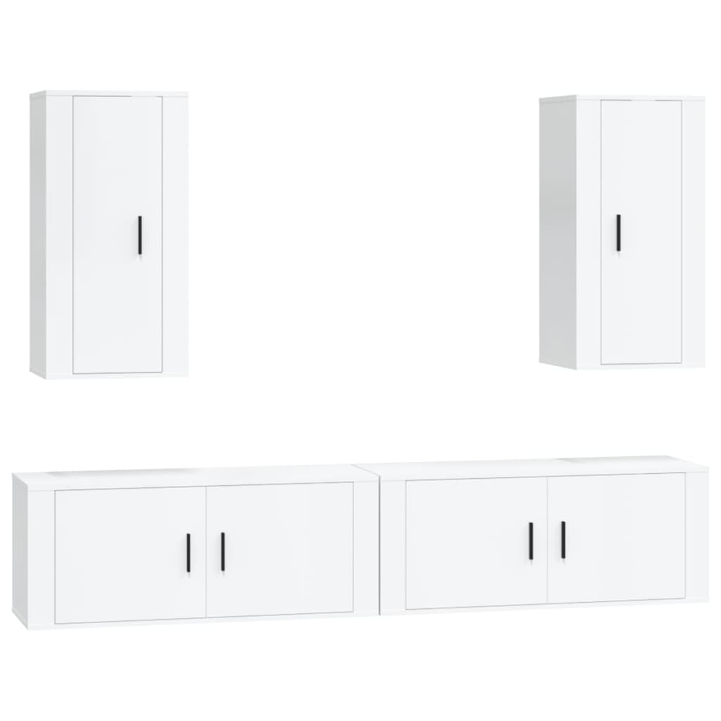 Set di Mobili Porta TV 4 pz Bianco Lucido in Legno Multistrato 3188696