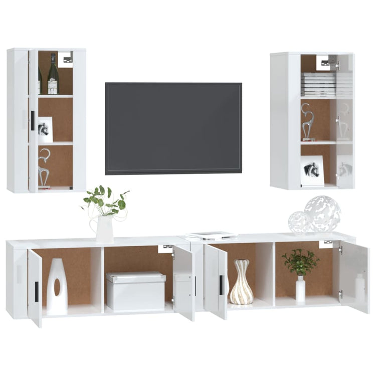 Set di Mobili Porta TV 4 pz Bianco Lucido in Legno Multistrato 3188696