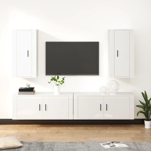 Set di Mobili Porta TV 4 pz Bianco Lucido in Legno Multistrato 3188696