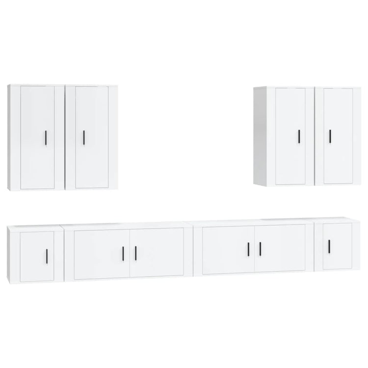 Set Mobili Porta TV 8pz Bianco Lucido in Legno Multistrato 3188704